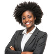 © Nizam - Confident young black woman in business attire with voluminous hair smiling