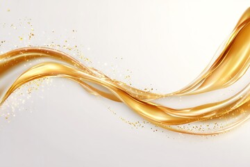 Wall Mural - Flowing golden ribbons with sparkling accents create a sense of elegance and movement in a soft light background