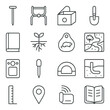 © Іван Ніколов - Gardening linear icon set. featuring nail, seedling, pest control, soil, planter, pot, and irrigation symbols