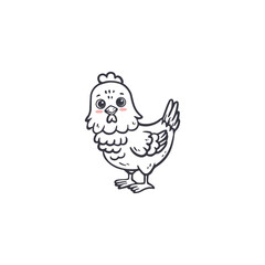 Wall Mural - Cartoon hens isolated on white background. Doodle illustration. Bird for Easter, decor, invitation, cards, food packaging cover design, advertising banner, postcard. Vector