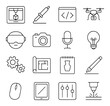 © Іван Ніколов - Technology linear icons set. featuring 3d printing, pen tool, coding, drone, vr headset, camera, microphone, and lightbulb