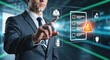 © Starw1tch - Man in suit interacting with a digital safety checklist interface.
