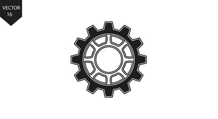 Stylized gear wheel icon illustration on a white backdrop, technical drawing style isolated design