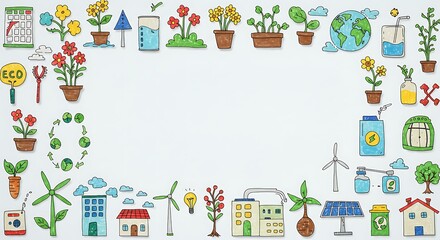  Colorful Eco Doodle Frame with Plants and Wind Turbines