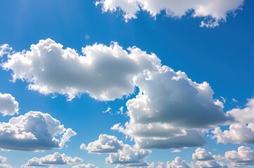 Wall Mural - Summer sky, fluffy white clouds drift across vibrant blue, idyllic sunny day, peaceful scene, bright, freedom, vastness