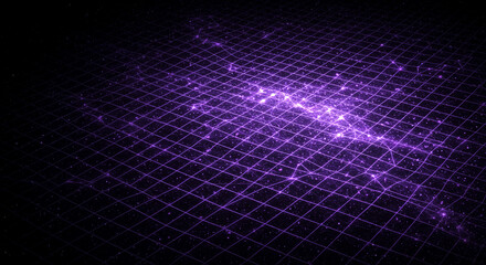 Dynamic purple digital grid with glowing data streams evokes futuristic network connections and virtual reality