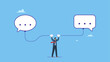 © Saklarboy - Businessman connect plug between conversation dialog. Communicate to solve problem, discussion or meeting to get new idea, collaboration or cooperate to success, connect idea for solution.