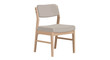 © Mikael - Comfortable wooden chair with cushioned seat and backrest illustration