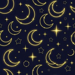 Wall Mural - seamless night sky pattern golden moons stars and celestial design for fabric wallpaper and digital
