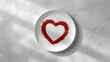 © Here you are! - Minimal creative food art composition with red heart shape on white plate symbolizing love, romance, passion, health, care and affection on gray stone background with soft light