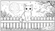 © sarju - Halloween-themed coloring page with a cute cat and spooky elements