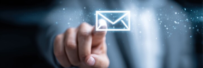 Person Taps Glowing Mail Envelope Icon, Representing Digital Communication and Email Marketing Strategy