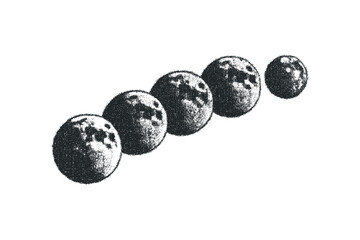 Wall Mural - Series of textured circular shapes resembling celestial bodies in grayscale. Vector hand drawn illustration