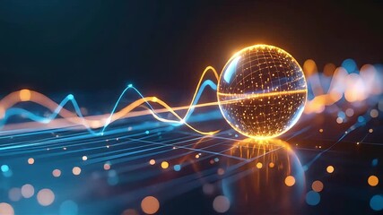 Digital energy flows through a particle sphere in a conceptual representation of network technology and scientific innovation