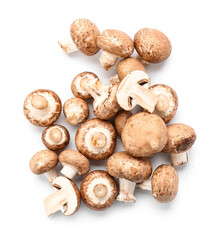 Wall Mural - heap of fresh champignon mushrooms isolated on white background, closeup