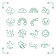 © Aria - Cute Weather Icons Collection Featuring Clouds Rainbows Sun Moon Stars Bird Airplane and Wind.
