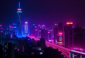 Wall Mural - Ethereal glow, neon streaks illuminate dark cityscape,  dark,  abstract art