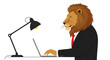 © Such worked - Professional Lion Businessman Working on a Laptop at his Desk detailed illustration featuring boss, desk, anthropomorphic, character, job,