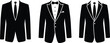 © Creatives Mind - Elegant black suit jackets and tuxedo silhouettes with tie and bow tie, formal clothing illustration, men’s fashion vector design for style concepts