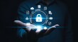 © hsa1 - Digital lock icon floating above hands futuristic security technology concept visualized