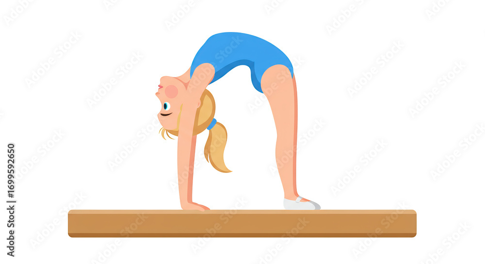 Young Gymnast Performing Backbend on Balance Beam illustration ...