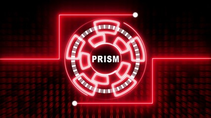 Vibrant Red Neon Circle with Barcode Segments and Binary Code Background glowing circular
