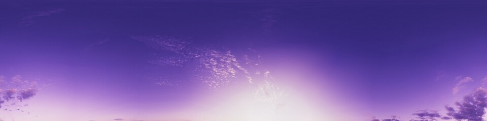 Wall Mural - 360 panorama of glowing sunset sky with bright cirrus clouds. seamless hdr spherical 360 panorama. s