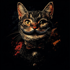 Naklejka na meble Cat with mustache and bow tie on dark artistic background