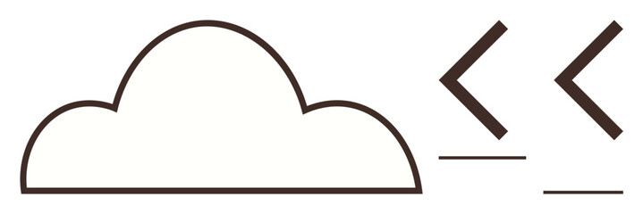Minimal cloud outline next to coding angle brackets and underscore lines. Ideal for technology, coding, software development, cloud computing, connectivity, innovation, minimal design. A simple flat
