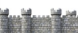 Medieval stone castle wall with towers gray white texture seamless background