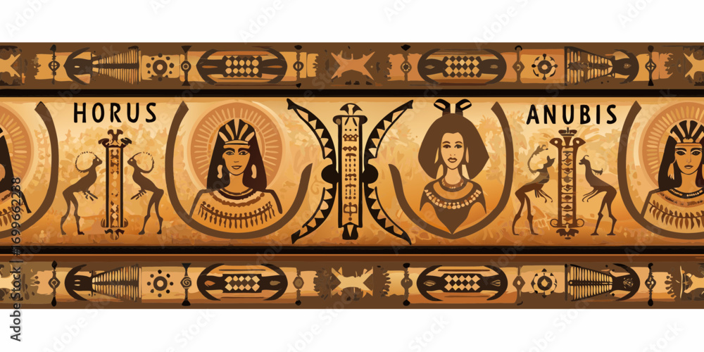 Ancient egyptian gods horus and anubis with hieroglyphic border Stock ...