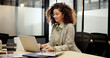 © ChasingMagic25/peopleimages.com - Night, woman and typing on laptop for business, economy research and investment platform. Overtime, trader and computer in office for stock market information, financial planning and review trends