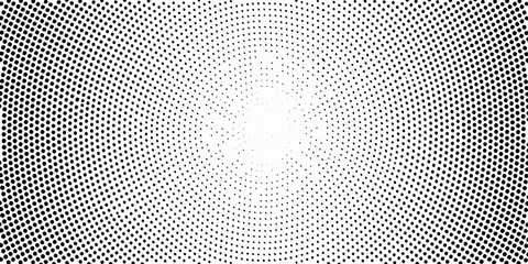 Abstract radial pattern of black dots on a white background creating a gradient effect