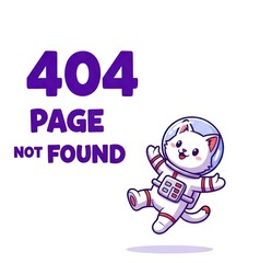 Cute Astronaut Cat with 404 Page Not Found Message.