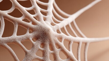 A spider web with a fuzzy texture and a brown background
