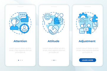 Wall Mural - basic listening skills blue onboarding mobile app screen. walkthrough 3 steps editable graphic instr