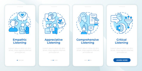 Wall Mural - listening skills blue onboarding mobile app screen. mental health. walkthrough 4 steps editable grap