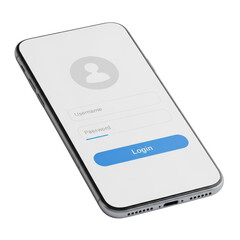 Modern smartphone ui displaying a login screen with a blue button transparent background
