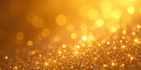 Golden bokeh background with glitter on the bottom, creating a festive and elegant atmosphere, perfect for adding a touch of glamour to any design