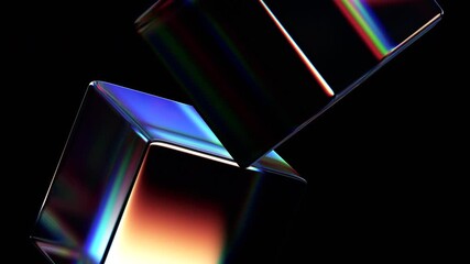 Wall Mural - Abstract animation, rotating glass cubes, 4k seamless looped video, 3d render