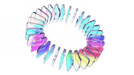 Wall Mural - Abstract geometric animation, rotating colorful glass shapes, 4k looping video, 3d render