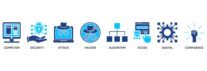 Data breach icon set in Blue style Flat vector illustration concept relate to  computer, security, attack, hacker, algorithm, access, digital and confidence