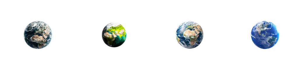 Wall Mural - Four globes of planet Earth depicted from space, transparent, cut out