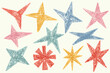 © Chorna_L - Hand-drawn stars set with chalk and pastel pencil texture. Doodle grunge cute stickers for collage. Kids color drawing of bling and twinkles. Retro sparkles
