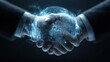 © สมเจตน์ หนูแก้ว - Dynamic handshake symbolizing global cooperation virtual space holographic visualization futuristic environment close-up view technology concept