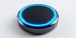 © elisa - A glossy, circular device glows with a bright blue light against a stark white background