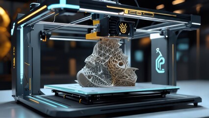 3D printer creating sculpture with intricate details