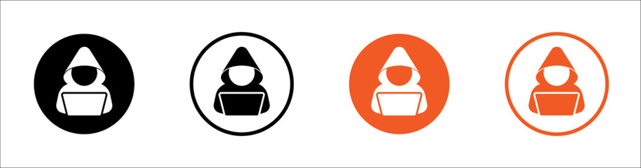 Hacker icon represents cyber crime, online scam, cyberspace, hacking, security. Solid vector icon. Eps10 file.