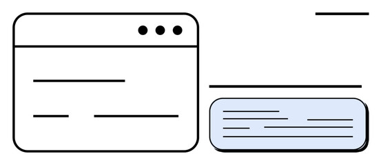 web browser window with simple lines representing content, adjacent to a text chat box. ideal for us
