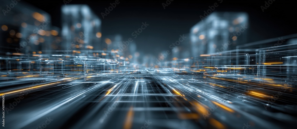 Abstract Digital Cityscape with Flowing Data Streams, Futuristic Urban ...